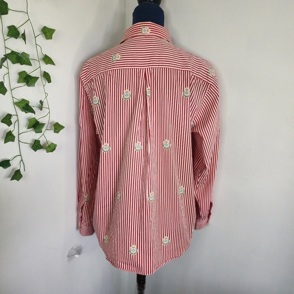 Talbots Red White Stripe with Emblem Design Button Down Shirt Size M - Picture 7 of 9